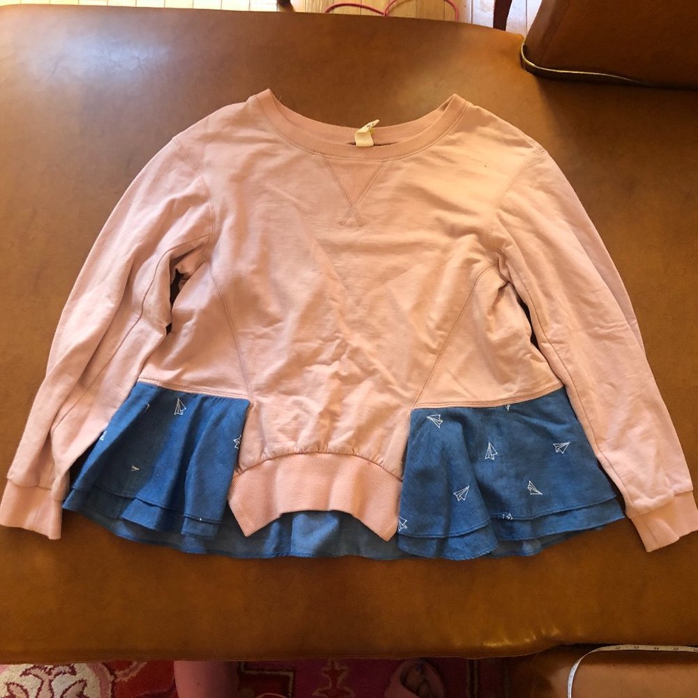 O'2nd Embroidered Chambray and Blush Peplum Sweatshirt - Small - Barely Worn